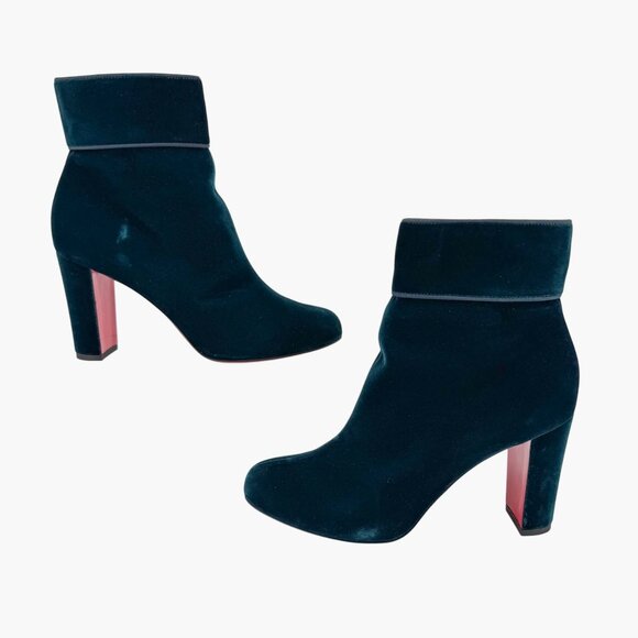 Christian Louboutin Moulamax Teal Velvet Block Heel Ankle Boots Size 38.5 US 8.5 - Picture 8 of 15